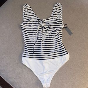 Lovers + Friends striped thong bodysuit NWT